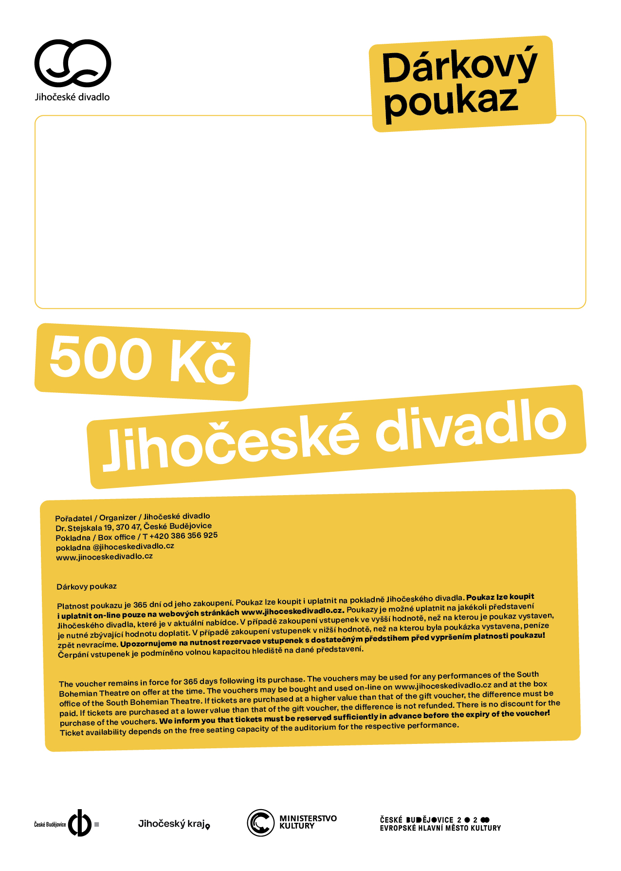 Jihočeské divadlo - Dárkový poukaz v hodnotě 500 Kč